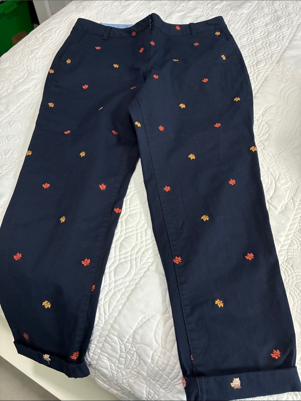 Talbots Navy Embroidered Autumn Leaf Chino Pants